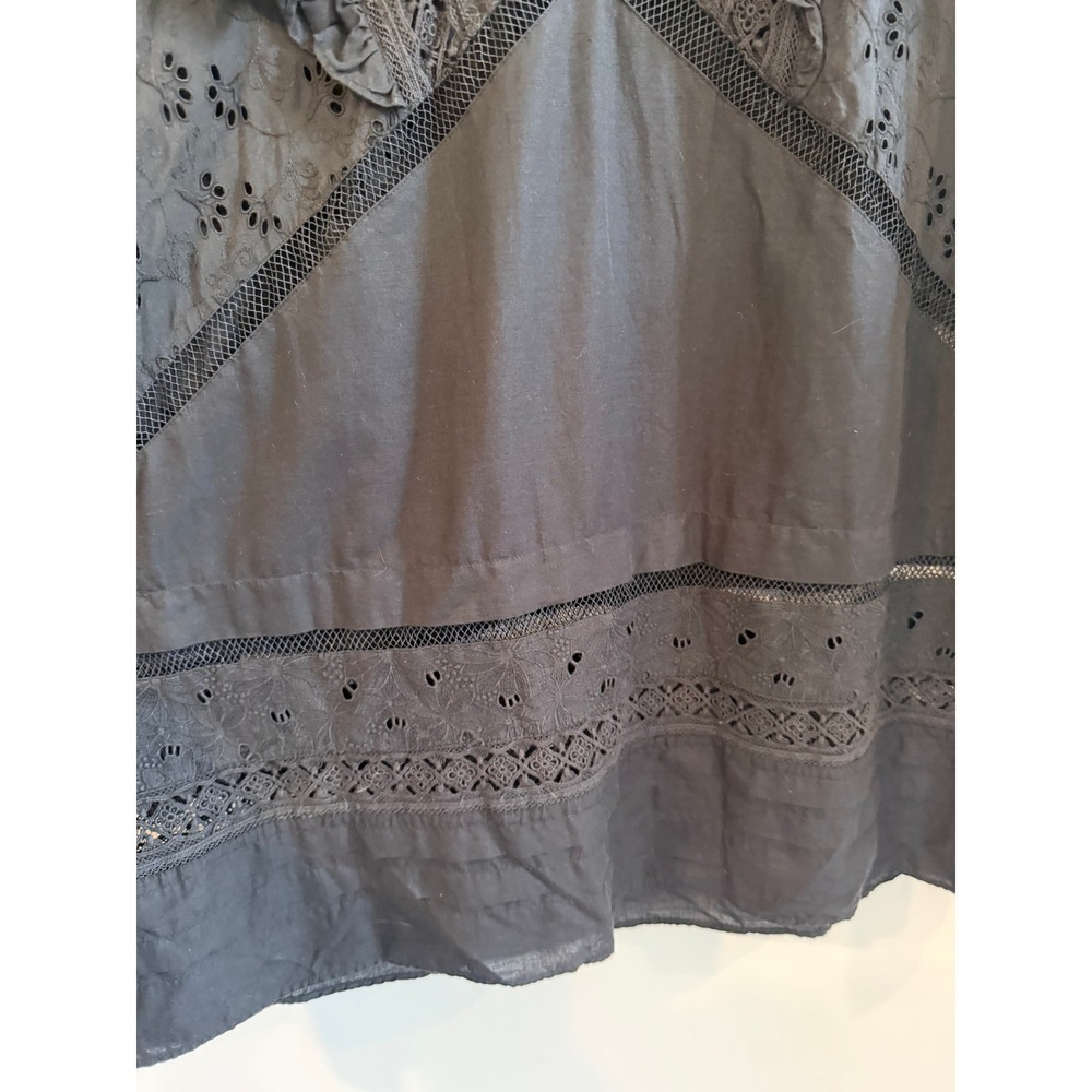All Saints Prim Broderie Dress Black Eyelet Lace Ruffle Mini US 6 - Picture 5 of 12